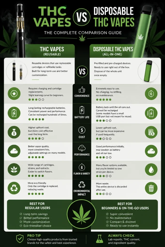THC Vapes vs Disposable THC Vapes infographic comparison guide
