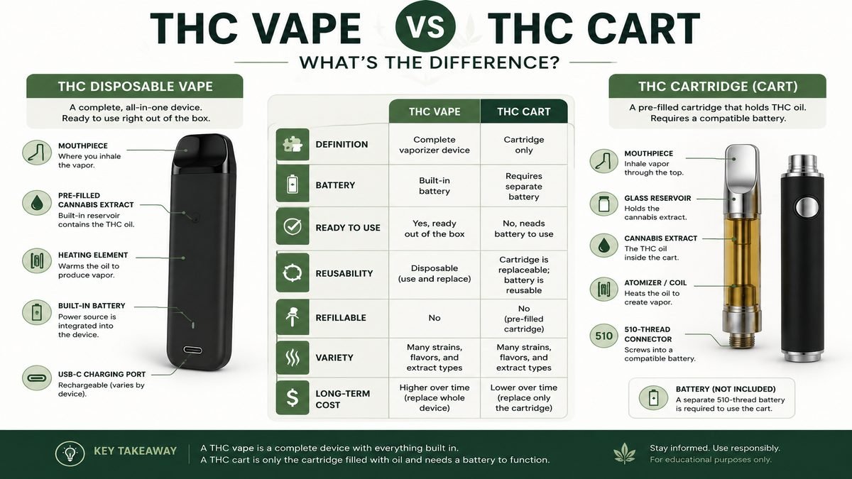 disposable vapes vs 510 cartridges comparison THC vs. THC Carts: What's the Difference? (2026) Nautilus 3S - Aspire Ghost pepper Vape Flavor:Toasted Banana